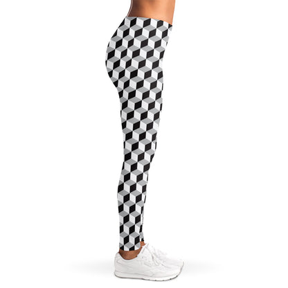 Grey Geometric Cube Shape Pattern Print Women's Leggings
