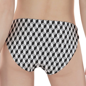 Grey Geometric Cube Shape Pattern Print Women's Panties