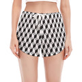 Grey Geometric Cube Shape Pattern Print Women's Split Running Shorts