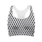Grey Geometric Cube Shape Pattern Print Women's Sports Bra