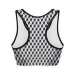Grey Geometric Cube Shape Pattern Print Women's Sports Bra