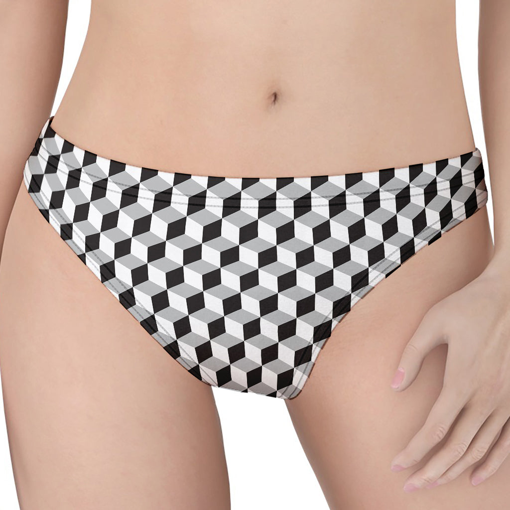 Grey Geometric Cube Shape Pattern Print Women's Thong