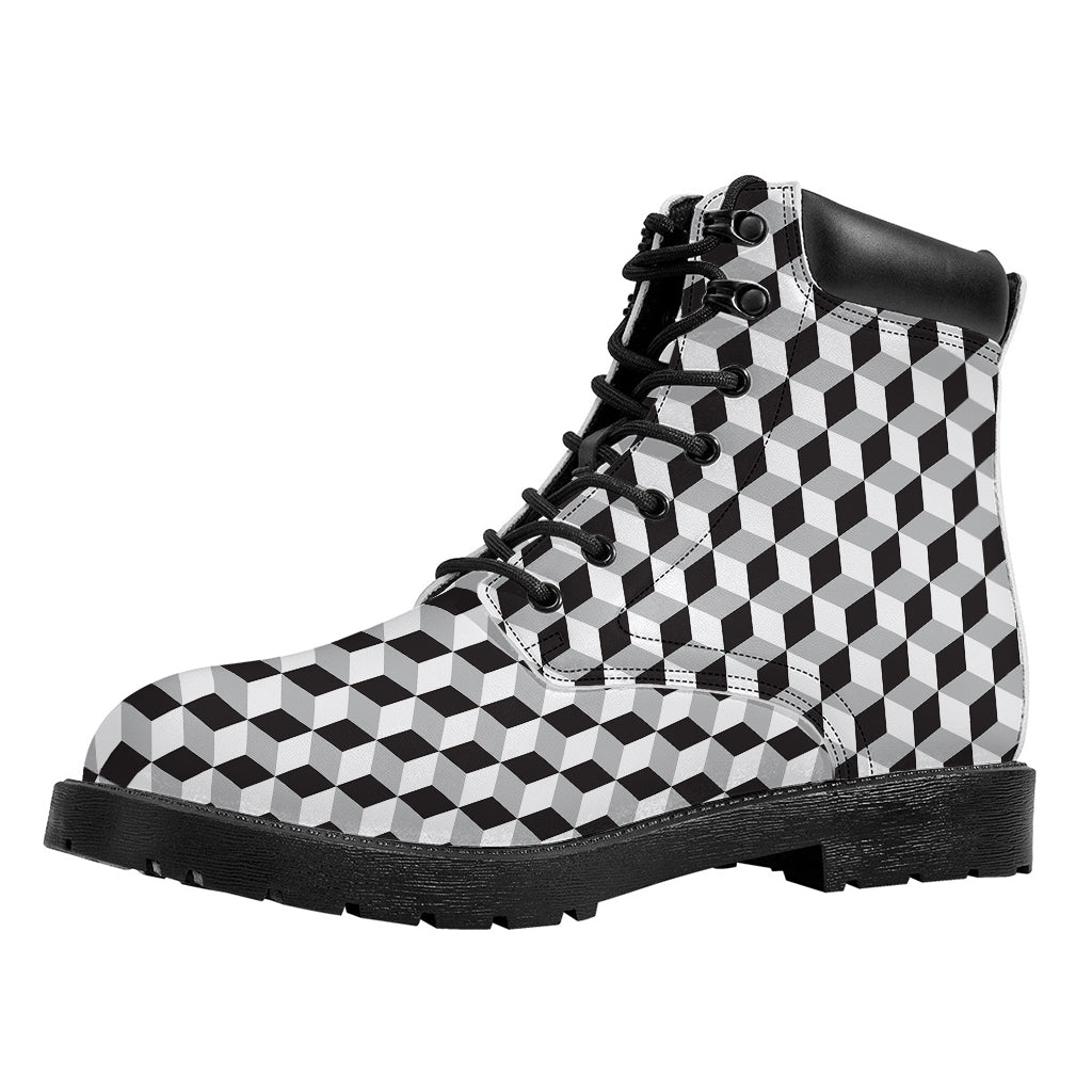 Grey Geometric Cube Shape Pattern Print Work Boots
