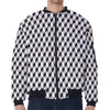 Grey Geometric Cube Shape Pattern Print Zip Sleeve Bomber Jacket