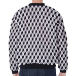 Grey Geometric Cube Shape Pattern Print Zip Sleeve Bomber Jacket