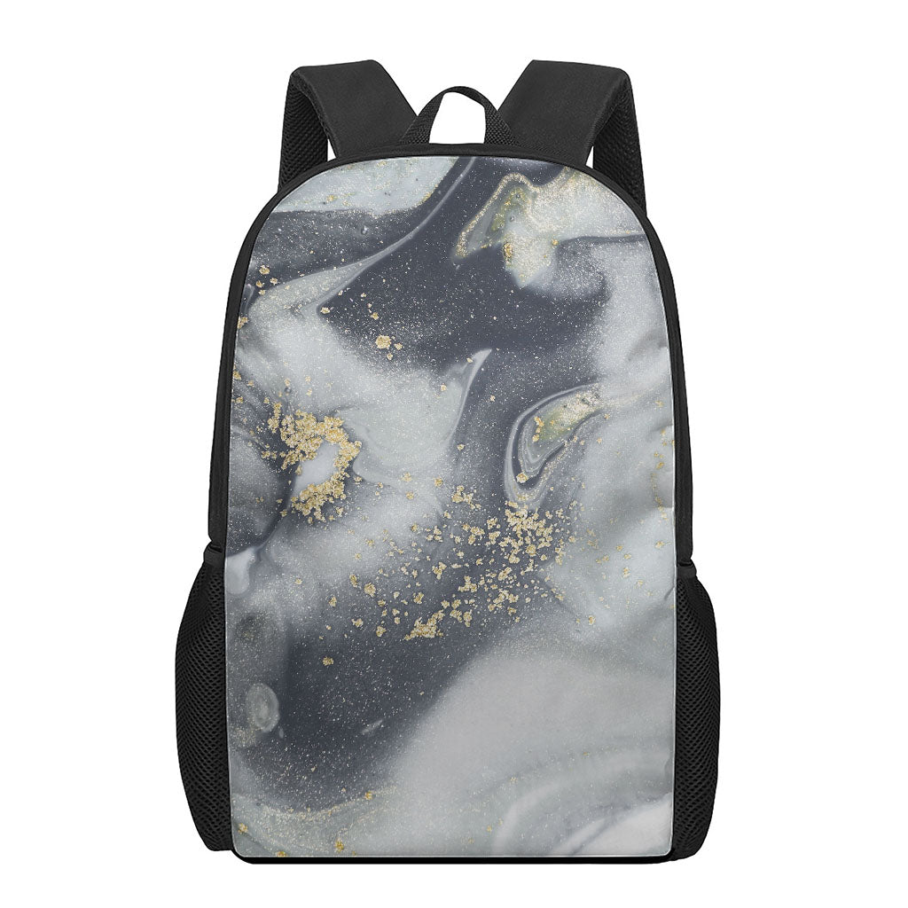 Grey Gold Liquid Marble Print 17 Inch Backpack