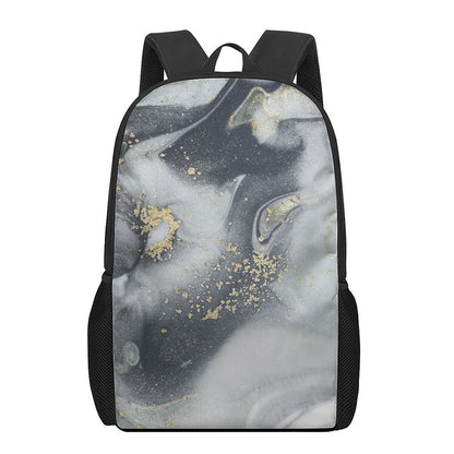 Grey Gold Liquid Marble Print 17 Inch Backpack
