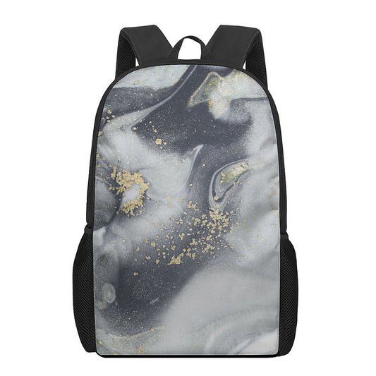 Grey Gold Liquid Marble Print 17 Inch Backpack