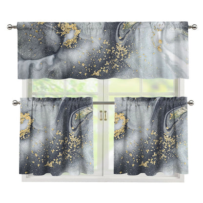Grey Gold Liquid Marble Print 3 Piece Kitchen Curtains