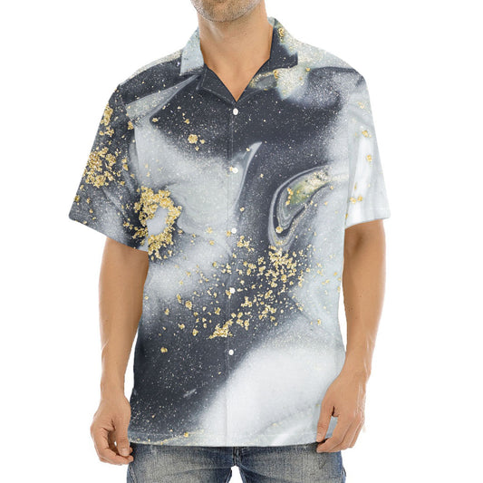 Grey Gold Liquid Marble Print Aloha Shirt