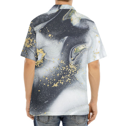 Grey Gold Liquid Marble Print Aloha Shirt