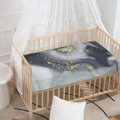 Grey Gold Liquid Marble Print Baby Crib Sheet