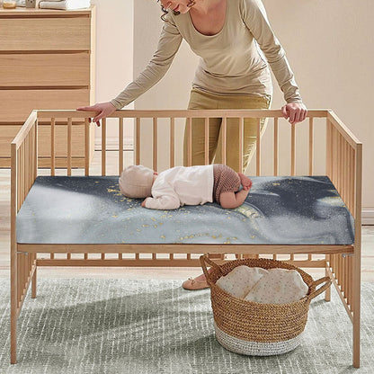 Grey Gold Liquid Marble Print Baby Crib Sheet