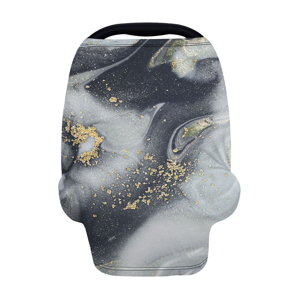 Grey Gold Liquid Marble Print Baby Seat Cover