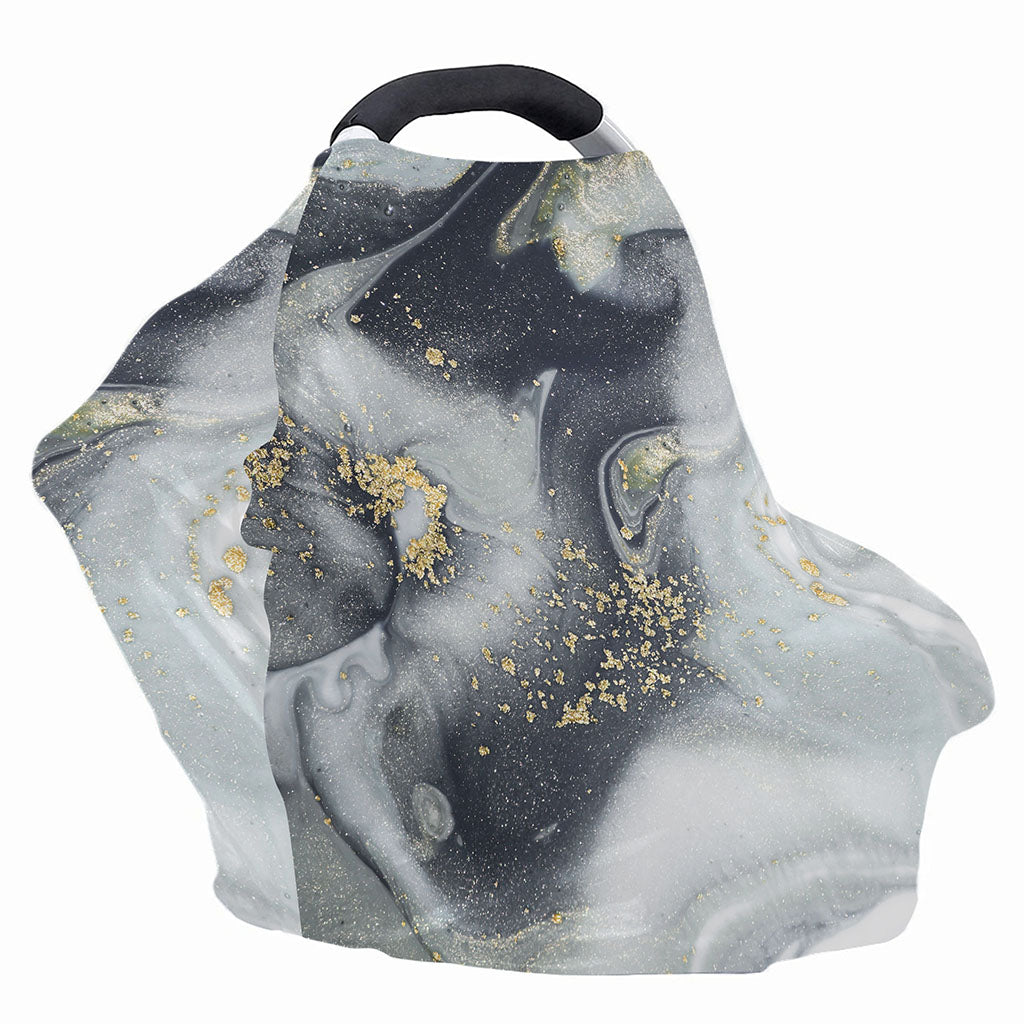 Grey Gold Liquid Marble Print Baby Seat Cover