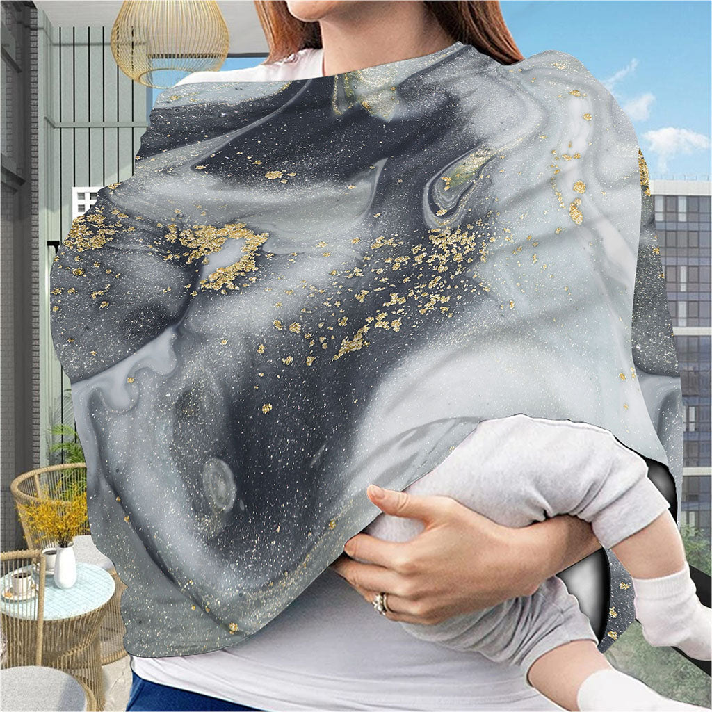 Grey Gold Liquid Marble Print Baby Seat Cover