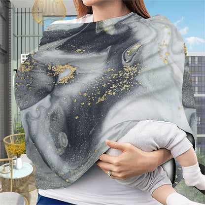 Grey Gold Liquid Marble Print Baby Seat Cover