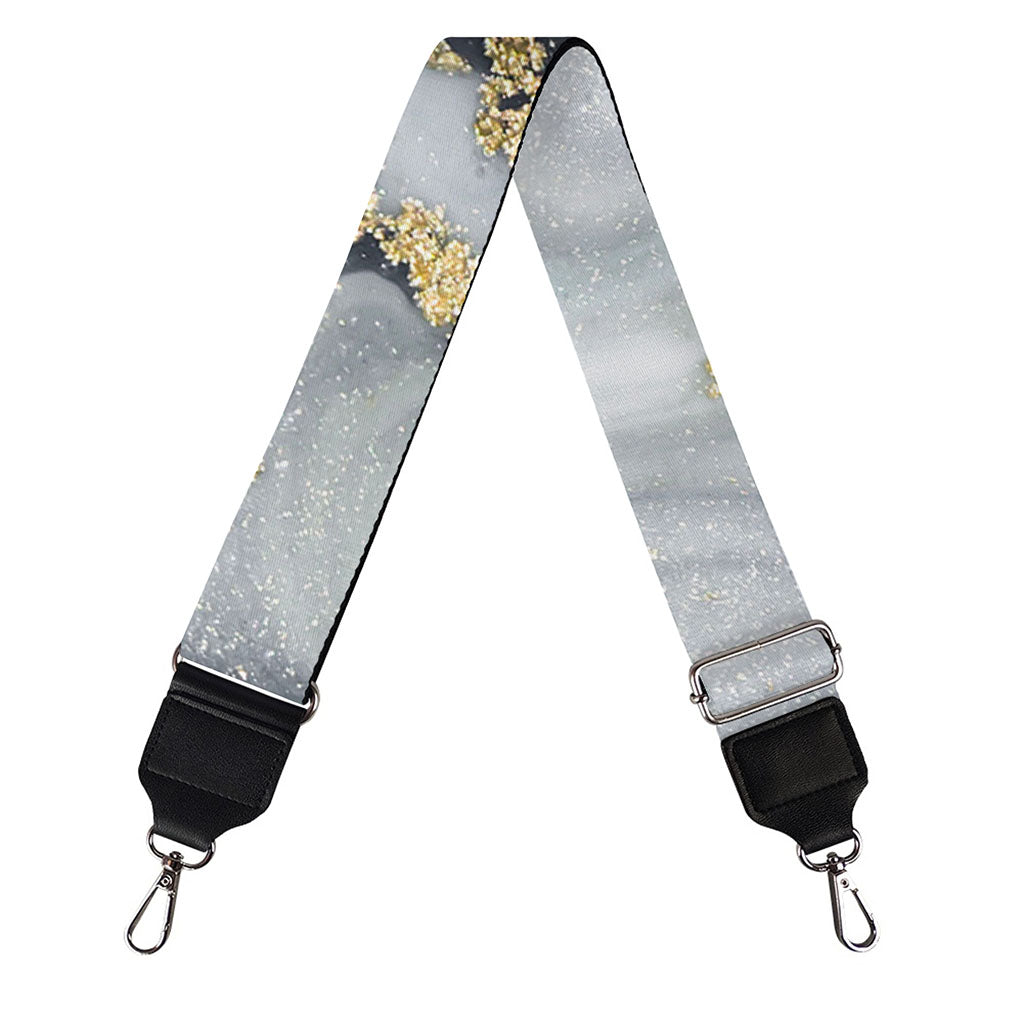Grey Gold Liquid Marble Print Bag Strap