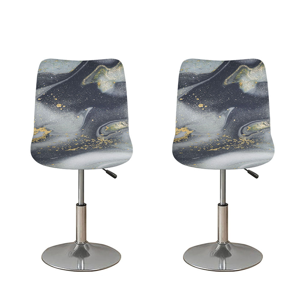 Grey Gold Liquid Marble Print Bar Stool Covers