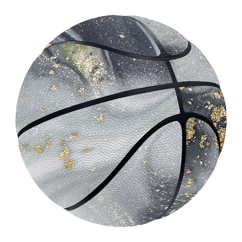 Grey Gold Liquid Marble Print Basketball