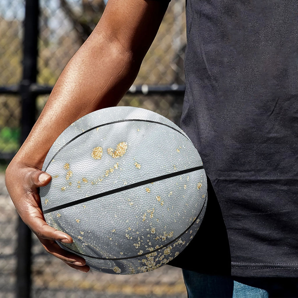Grey Gold Liquid Marble Print Basketball