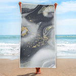 Grey Gold Liquid Marble Print Beach Towel