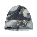 Grey Gold Liquid Marble Print Beanie