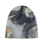 Grey Gold Liquid Marble Print Beanie