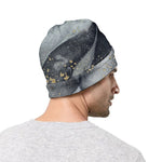 Grey Gold Liquid Marble Print Beanie