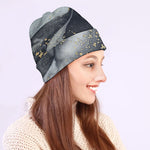 Grey Gold Liquid Marble Print Beanie