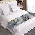 Grey Gold Liquid Marble Print Bed Runner