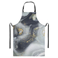 Grey Gold Liquid Marble Print Bib Apron With Pocket