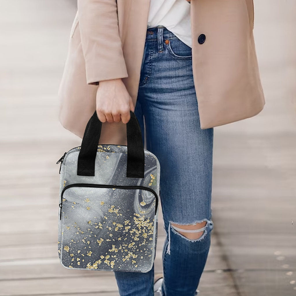 Grey Gold Liquid Marble Print Bible Tote Bag