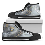 Grey Gold Liquid Marble Print Black High Top Sneakers