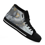 Grey Gold Liquid Marble Print Black High Top Sneakers