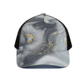 Grey Gold Liquid Marble Print Black Mesh Trucker Hat