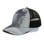 Grey Gold Liquid Marble Print Black Mesh Trucker Cap
