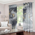 Grey Gold Liquid Marble Print Dimout Grommet Curtains