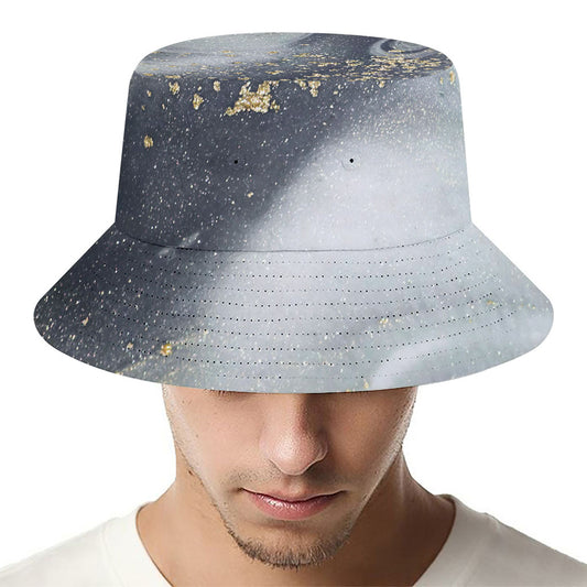 Grey Gold Liquid Marble Print Bucket Hat