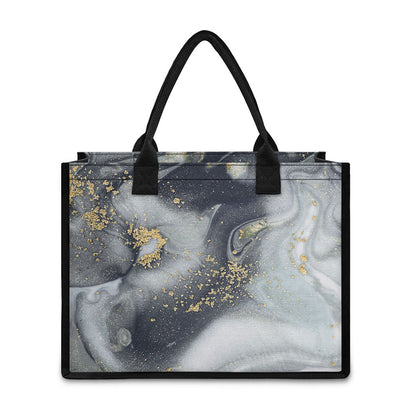 Grey Gold Liquid Marble Print Canvas Tote Bag
