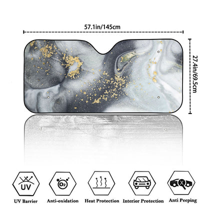 Grey Gold Liquid Marble Print Car Windshield Sun Shade