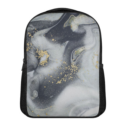 Grey Gold Liquid Marble Print Casual Backpack