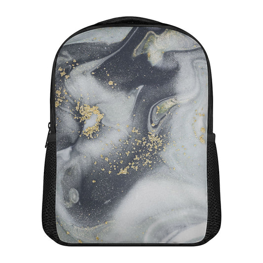 Grey Gold Liquid Marble Print Casual Backpack