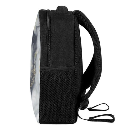 Grey Gold Liquid Marble Print Casual Backpack