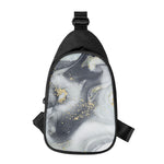 Grey Gold Liquid Marble Print Chest Bag