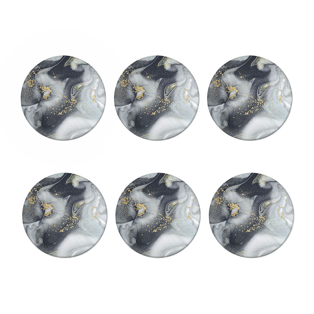Grey Gold Liquid Marble Print Coaster Set