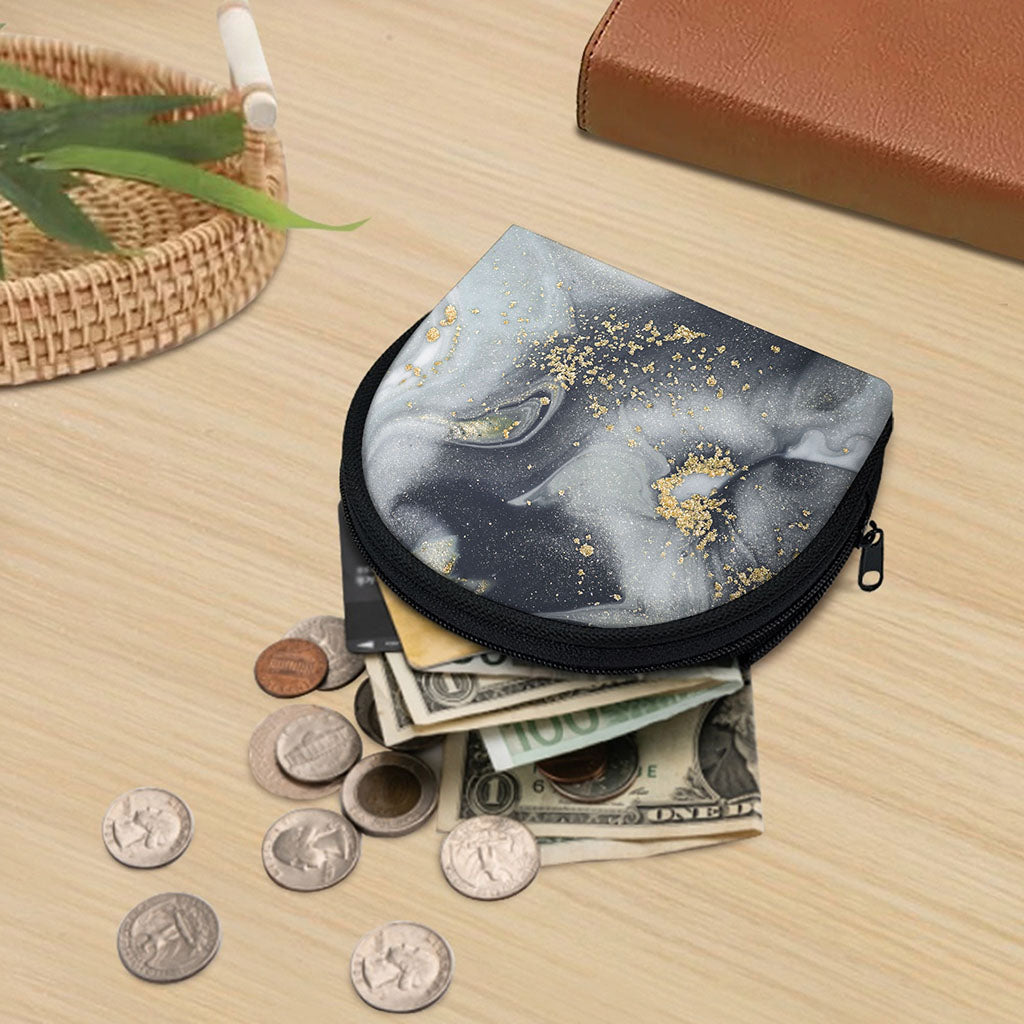 Grey Gold Liquid Marble Print Coin Purse