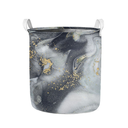 Grey Gold Liquid Marble Print Collapsible Laundry Basket