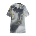 Grey Gold Liquid Marble Print Cotton Hawaiian Shirt