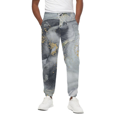 Grey Gold Liquid Marble Print Cotton Pants